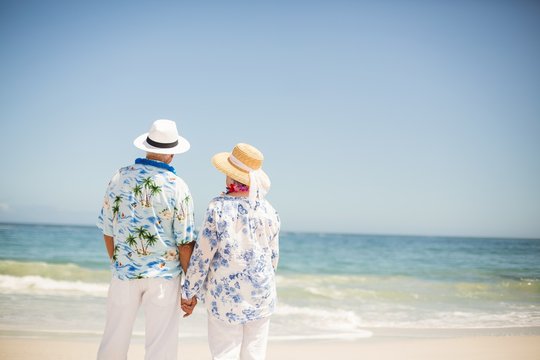 Senior Couple Holding Hands On The Beach