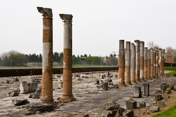 Roman columns in archaeological park in Aquileia, Italy
 