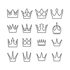 Set of 16 vector crowns icons for your design in mono line style