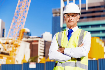 Engineer builder at construction site