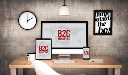 office workplace with b2c concept devices collection