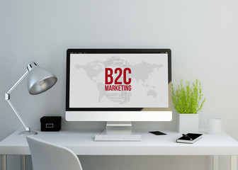 modern clean workspace with b2c concept on screen