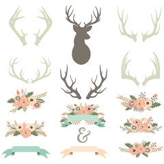 Vintage Floral Antlers Set