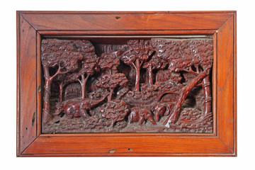 Elephant wood carving handicraft