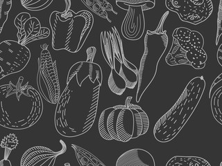 Vegetable chalk seamless vector for adults