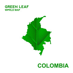 Map Of Colombia,Nature green leaf, vector illustration