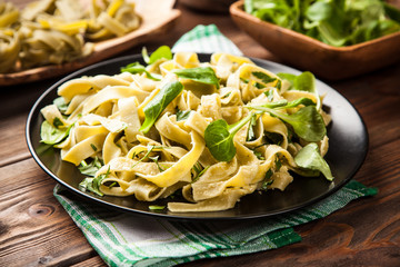 Cooked tagliatelle on a plate
