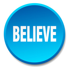 believe blue round flat isolated push button