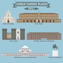 World Famous Place. Italy. Napoli. Geometric icons of buildings