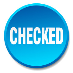 checked blue round flat isolated push button