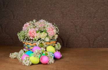 Easter eggs on a flowering tree branch