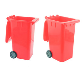 open red bin on white background