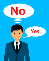 Cannot reject. Businessman wants to say no but says yes. Vector illustration