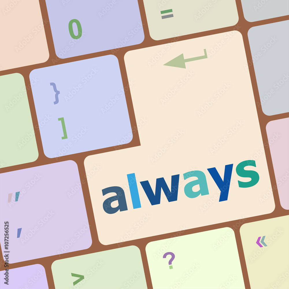Poster computer keyboard button with always word on it vector illustration