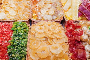 candied different fruits in stores