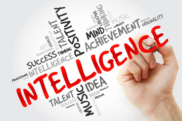 Hand writing Intelligence with marker, word cloud business concept