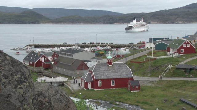 General view of Qaqortoq in Greenland with Saviours Church in the foreground