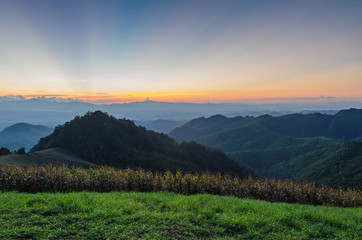 Sunset sky and layer mountain in sri nan national park thailand