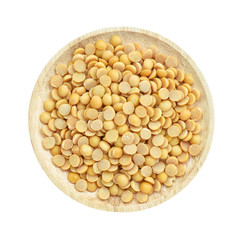Soy bean in wooden bowl isolated with clipping path
