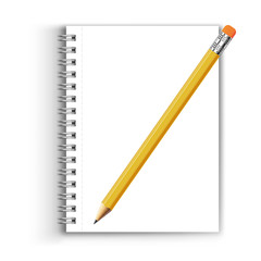 realistic pencil and a notebook on a white background