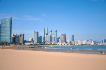 sea front skyscrapers in Shinan district
view from No. 5 bathing Beach at Fushan Bay, Yellow Sea
Qingdao, Shandong district, China