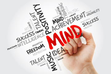 Hand writing MIND with marker, word cloud business concept