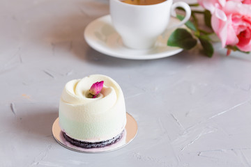 Romantic pastry cake with rose