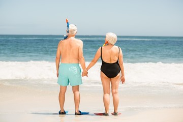 Senior couple wearing flippers