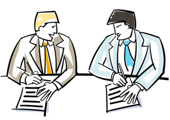 Businessmen singing contract