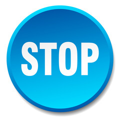 stop blue round flat isolated push button