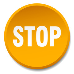 stop orange round flat isolated push button