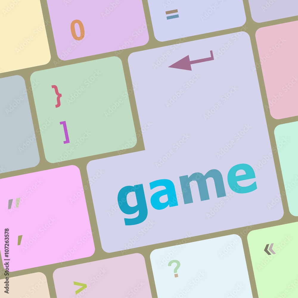 Poster computer keyboard with game key - technology background vector illustration