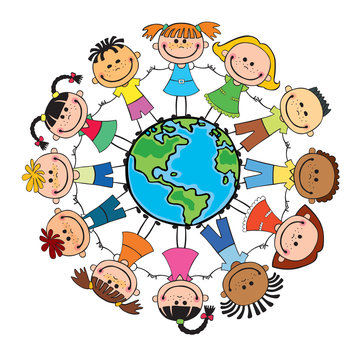 Globe kids. Children Earth day. Vector