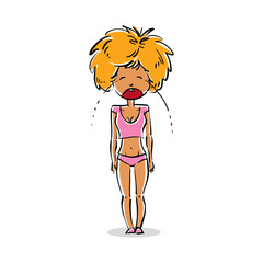 Cartoon illustration of Caucasian type woman, crying blonde lady