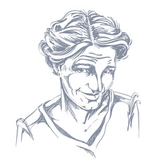 Hand-drawn vector illustration of naive blameworthy woman. 