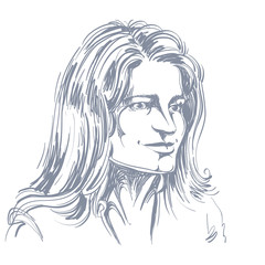 Hand-drawn portrait of white-skin romantic tender Caucasian woman