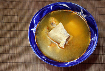 Fish soup in a bowl of Talavera, Mexican sea food