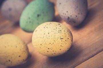Easter eggs on wooden background 