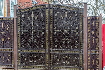 Modern metal gate near a apartment house