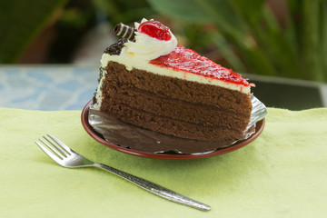 Chocolate cake with strawberry jam