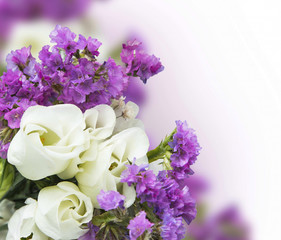 White roses with purple flowers bouquet