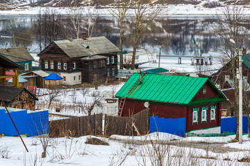 Fototapeta na wymiar small village on banks of river Volga, Russia