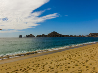 Sandy Beach View of Waves at Beach in Mexico, Cabo San Lucas