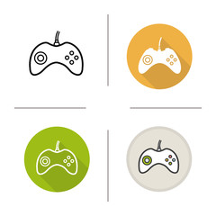 Gamepad flat design, linear and color icons set