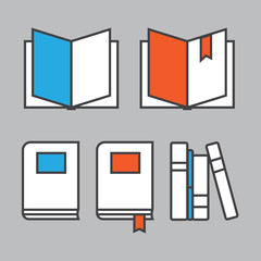 Books line icons in flat style. Books concept logo