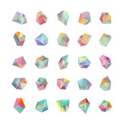 Collection of colored crystals. Geometric shapes. 