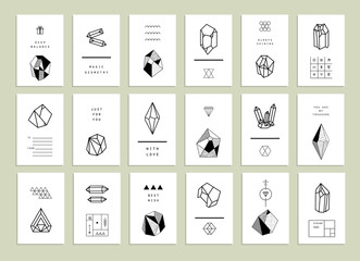 Collection of creative cards. Set of crystals in polygon style  - 107274702