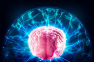 Brain power concept with abstract light rays