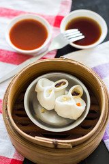 breakfast, dim sum  in bamboo basket
