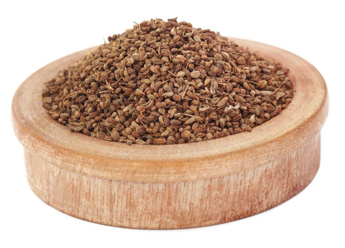 Ajwain seeds in a wooden bowl
